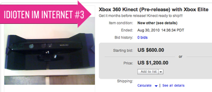 Kinect auf Ebay zu versteigern