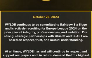 Wylde bekräftigt sein Engagement für Rainbow Six: Siege eSports