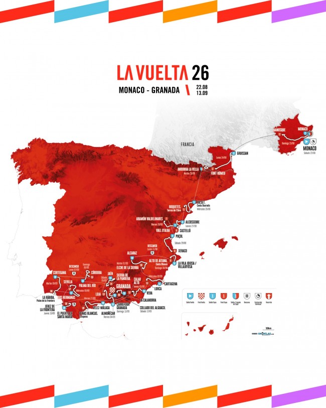 La Vuelta a España 2026 zeigt ihre Route von Monaco nach Granada, die durch vier Länder führt