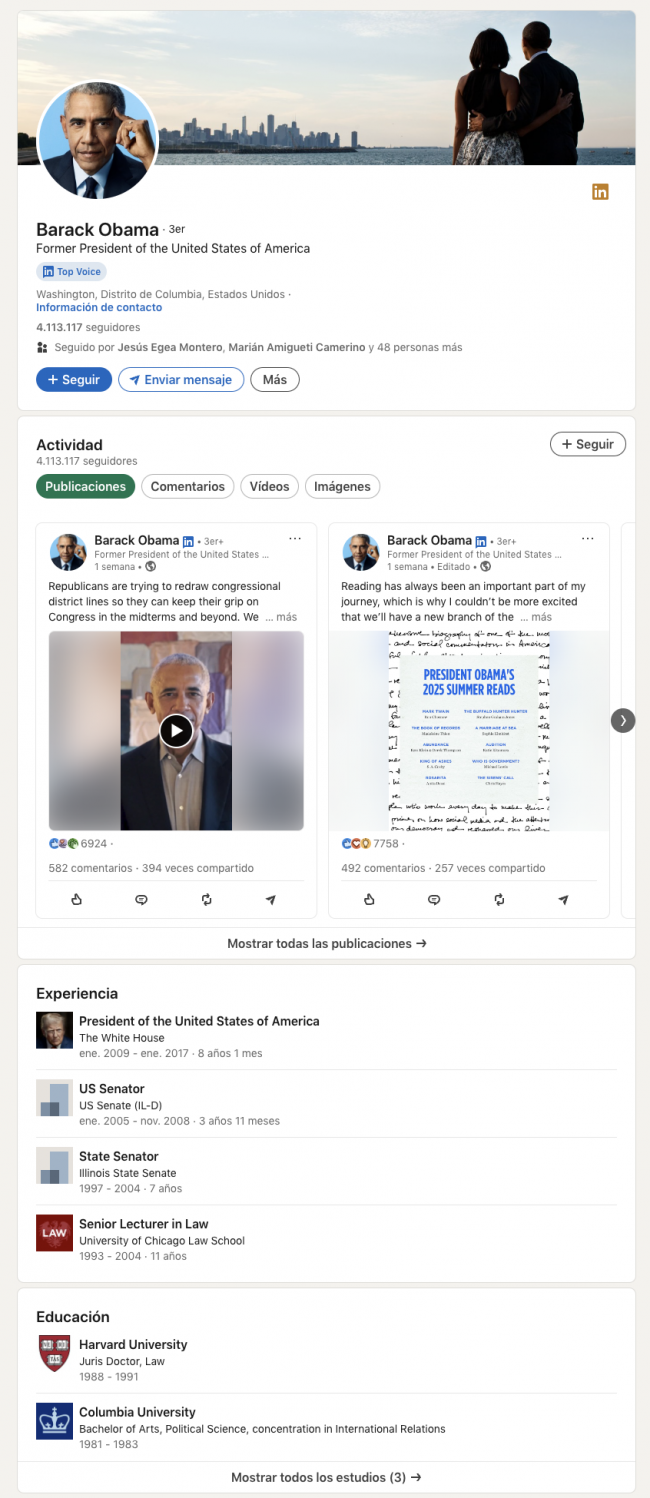 Obamas LinkedIn-Profil zeigt Trumps Foto