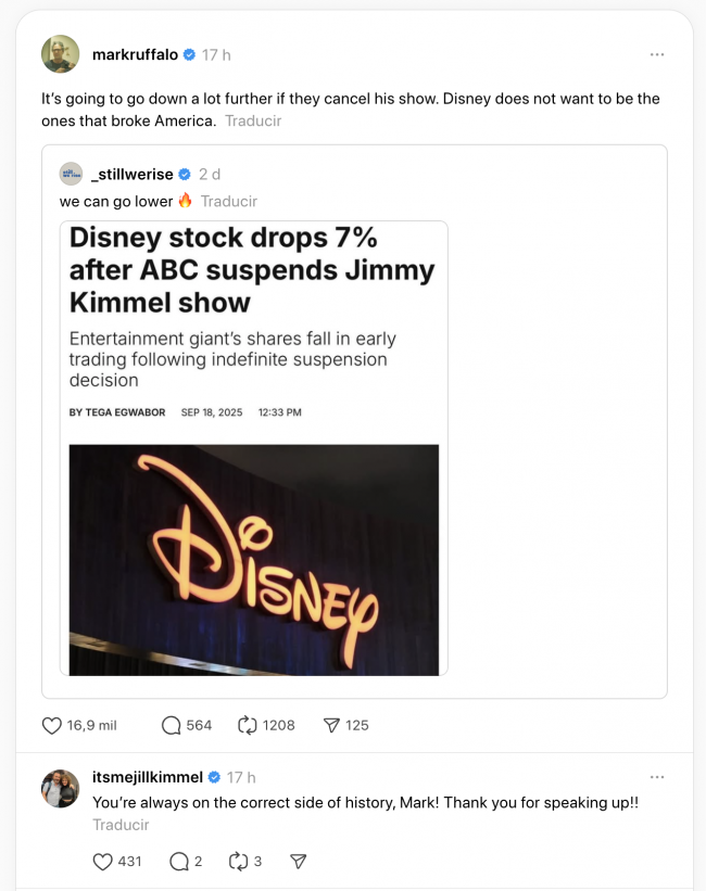 Mark Ruffalo unterstützt Jimmy Kimmel nach ABC-Suspendierung