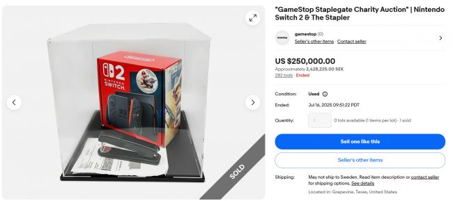 Das weltberühmte Switch 2-Gerät, das mit einem Tacker zerstört wurde, wurde für 250.000 US-Dollar verkauft