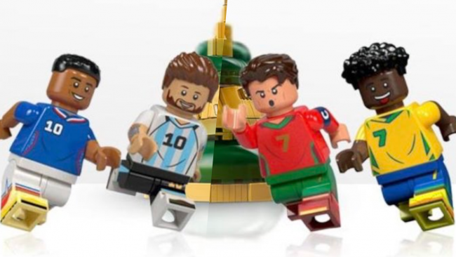 Weitere LEGO World Cup-Sets mit Minifiguren und Statuen von Messi, Ronaldo, Mbappé und Vini Jr.