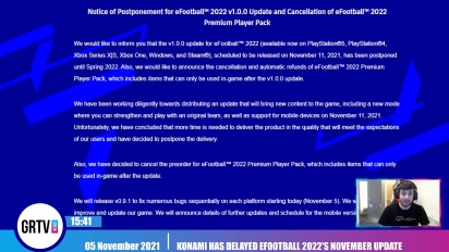 GRTV - Version 1.0 von Efootball 2022 verschoben
