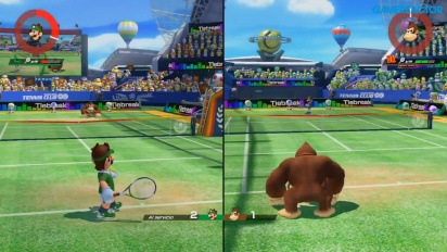 Mario Tennis Aces - Split-screen Multiplayer Gameplay